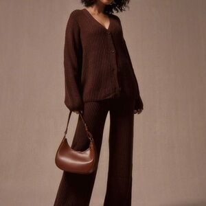 SHEIN Brown Ribbed Cardigan Sweater & pant set